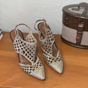 Donald J. Pliner Metallic Gold Woven Slingback Pointed Heels